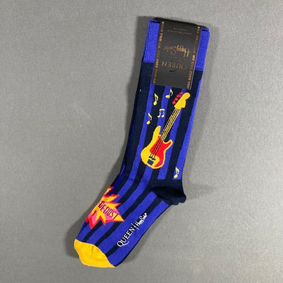 Queen Happy Socks Men's We Will Sock You Dark Blue Guitar Music 8-12 - Picture 1 of 4